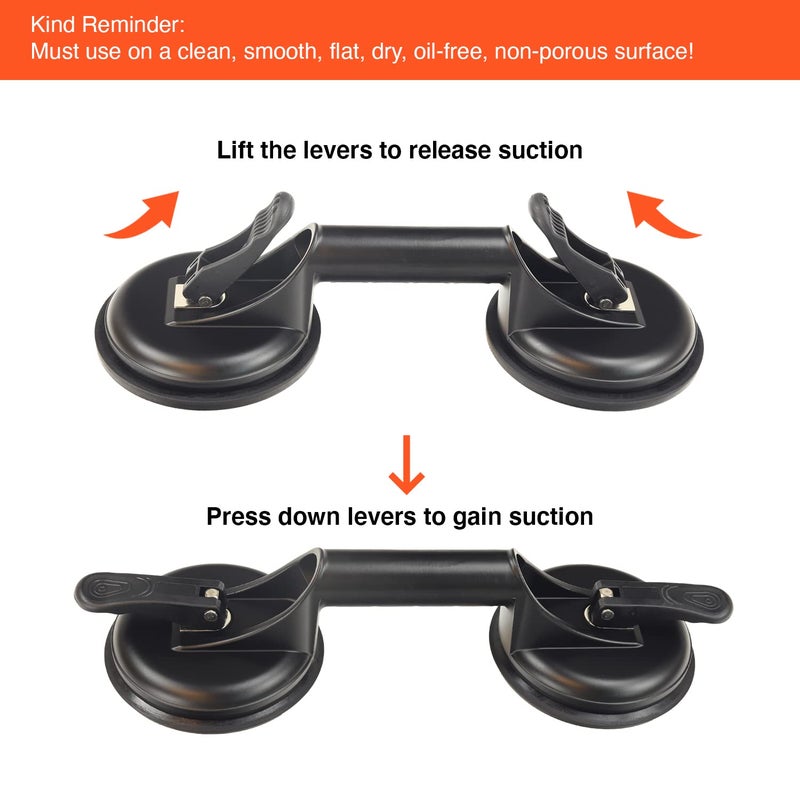 Genubi Industry 2 Pack Suction Cups Heavy Duty Aluminum Vacuum Plate Handle Glass Holder Hooks to Lift Large Glass/Tile Lifter/Moving Glass/Pad for Lifting/Dent Puller - Image 4